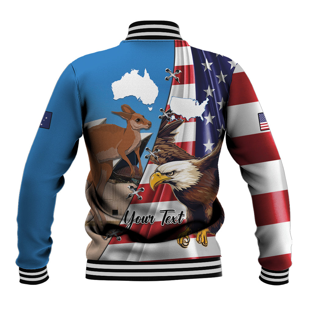 Personalised United States And Australia Baseball Jacket USA Eagle With Aussie Kangaroo