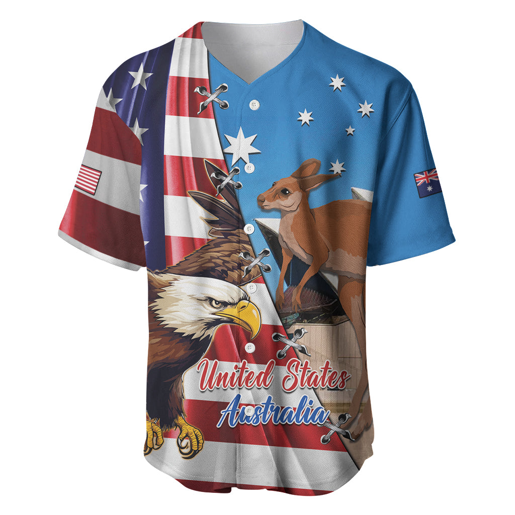 Personalised United States And Australia Baseball Jersey USA Eagle With Aussie Kangaroo
