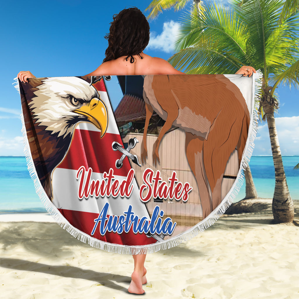 Personalised United States And Australia Beach Blanket USA Eagle With Aussie Kangaroo