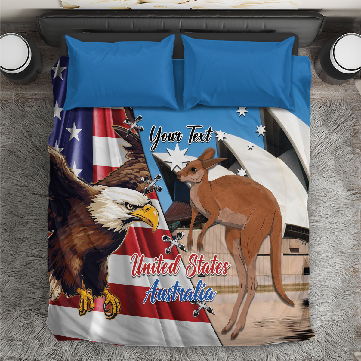 Personalised United States And Australia Bedding Set USA Eagle With Aussie Kangaroo
