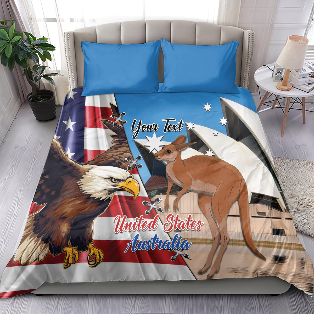 Personalised United States And Australia Bedding Set USA Eagle With Aussie Kangaroo