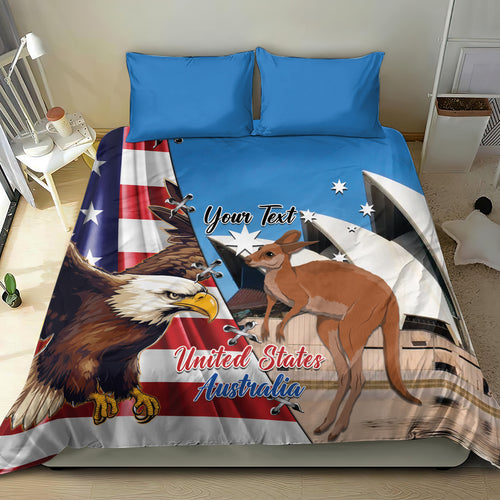 Personalised United States And Australia Bedding Set USA Eagle With Aussie Kangaroo