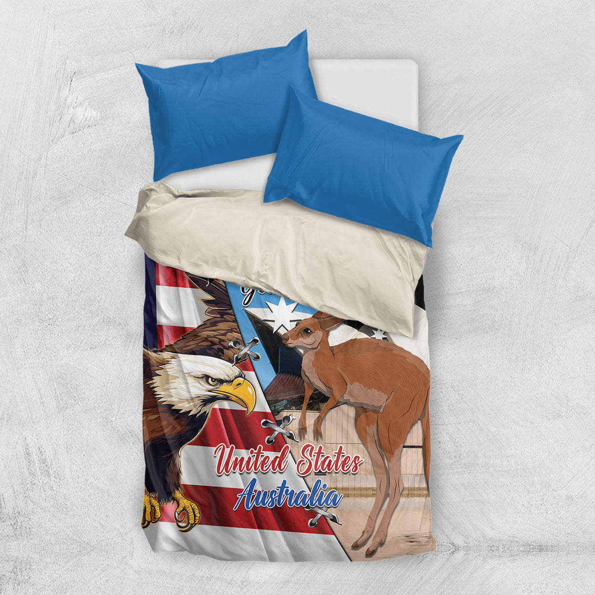 Personalised United States And Australia Bedding Set USA Eagle With Aussie Kangaroo