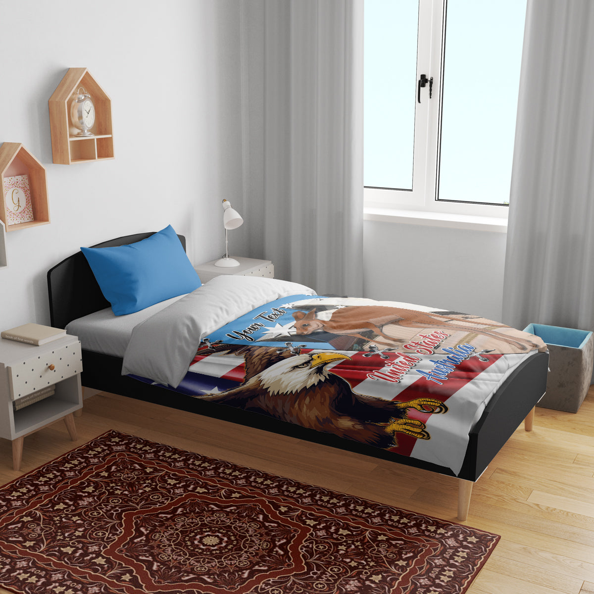 Personalised United States And Australia Bedding Set USA Eagle With Aussie Kangaroo