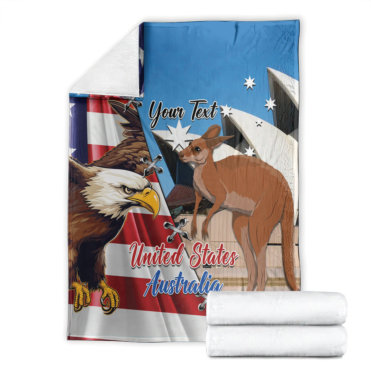 Personalised United States And Australia Blanket USA Eagle With Aussie Kangaroo