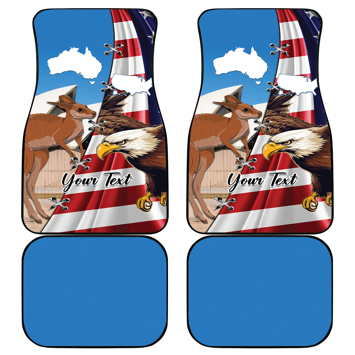 Personalised United States And Australia Car Mats USA Eagle With Aussie Kangaroo