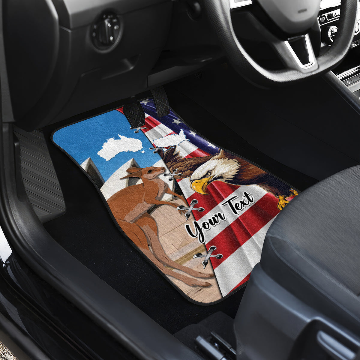 Personalised United States And Australia Car Mats USA Eagle With Aussie Kangaroo