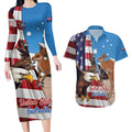 Personalised United States And Australia Couples Matching Long Sleeve Bodycon Dress and Hawaiian Shirt USA Eagle With Aussie Kangaroo
