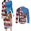 Personalised United States And Australia Couples Matching Long Sleeve Bodycon Dress and Long Sleeve Button Shirt USA Eagle With Aussie Kangaroo