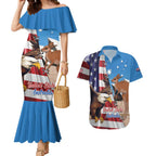 Personalised United States And Australia Couples Matching Mermaid Dress and Hawaiian Shirt USA Eagle With Aussie Kangaroo