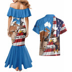 Personalised United States And Australia Couples Matching Mermaid Dress and Hawaiian Shirt USA Eagle With Aussie Kangaroo