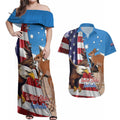 Personalised United States And Australia Couples Matching Off Shoulder Maxi Dress and Hawaiian Shirt USA Eagle With Aussie Kangaroo