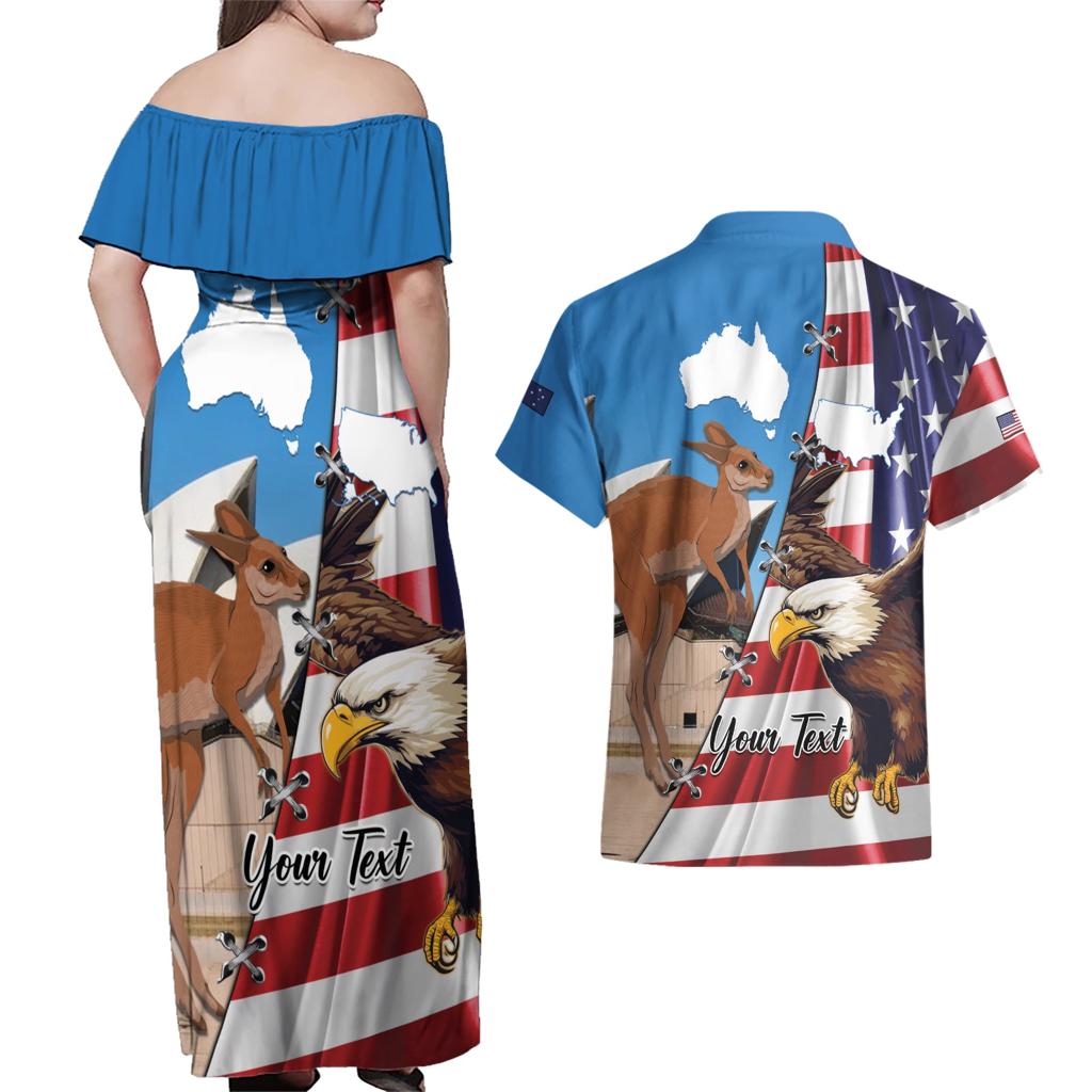 Personalised United States And Australia Couples Matching Off Shoulder Maxi Dress and Hawaiian Shirt USA Eagle With Aussie Kangaroo