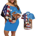 Personalised United States And Australia Couples Matching Off Shoulder Short Dress and Hawaiian Shirt USA Eagle With Aussie Kangaroo