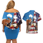Personalised United States And Australia Couples Matching Off Shoulder Short Dress and Hawaiian Shirt USA Eagle With Aussie Kangaroo