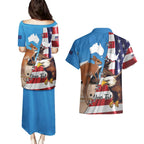 Personalised United States And Australia Couples Matching Puletasi and Hawaiian Shirt USA Eagle With Aussie Kangaroo