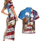 Personalised United States And Australia Couples Matching Short Sleeve Bodycon Dress and Hawaiian Shirt USA Eagle With Aussie Kangaroo