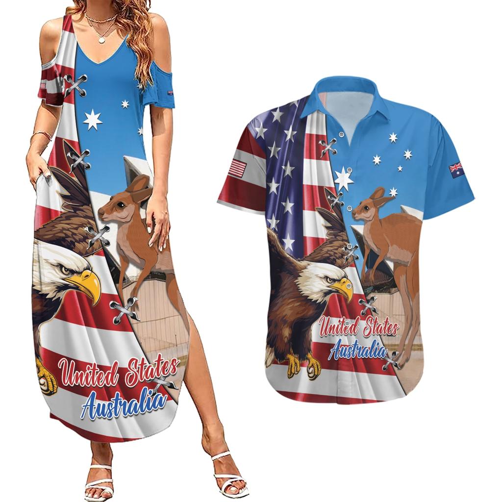 Personalised United States And Australia Couples Matching Summer Maxi Dress and Hawaiian Shirt USA Eagle With Aussie Kangaroo