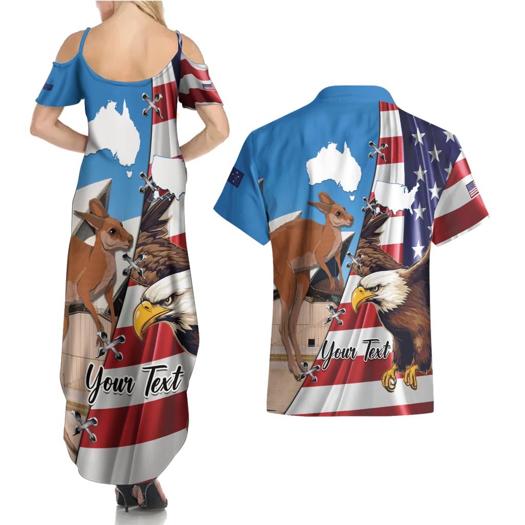 Personalised United States And Australia Couples Matching Summer Maxi Dress and Hawaiian Shirt USA Eagle With Aussie Kangaroo