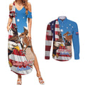 Personalised United States And Australia Couples Matching Summer Maxi Dress and Long Sleeve Button Shirt USA Eagle With Aussie Kangaroo
