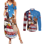 Personalised United States And Australia Couples Matching Summer Maxi Dress and Long Sleeve Button Shirt USA Eagle With Aussie Kangaroo