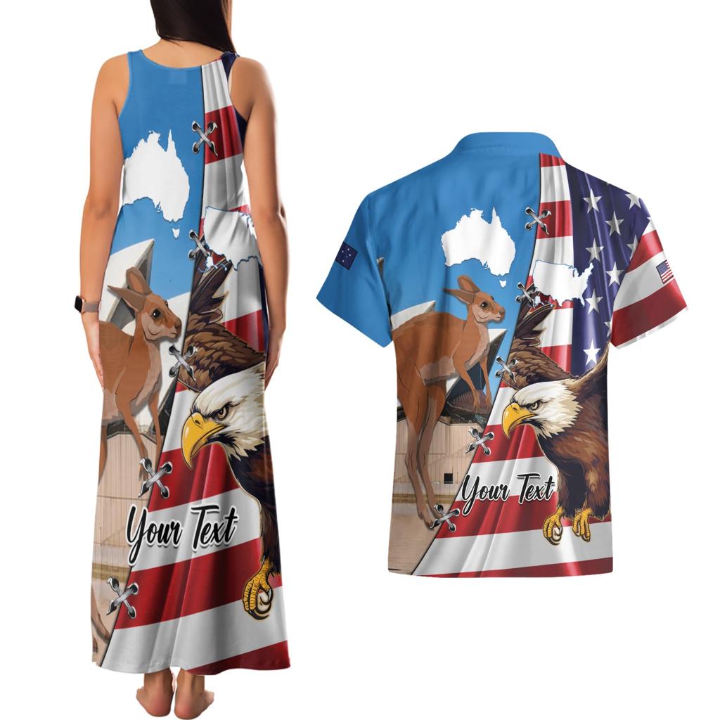 Personalised United States And Australia Couples Matching Tank Maxi Dress and Hawaiian Shirt USA Eagle With Aussie Kangaroo
