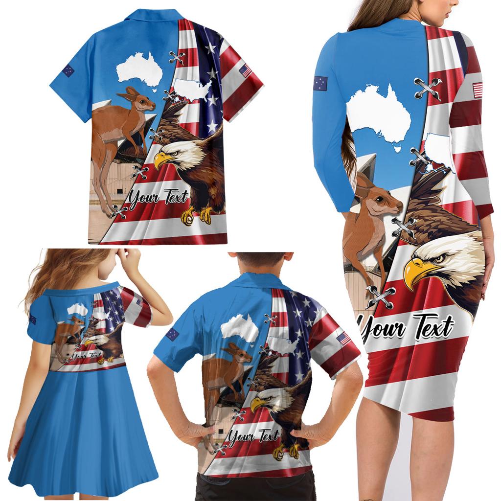 Personalised United States And Australia Family Matching Long Sleeve Bodycon Dress and Hawaiian Shirt USA Eagle With Aussie Kangaroo