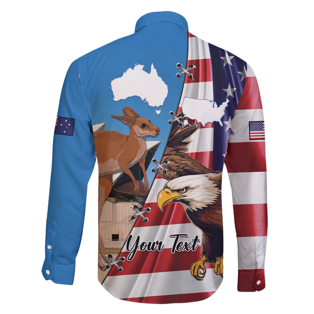 Personalised United States And Australia Family Matching Long Sleeve Bodycon Dress and Hawaiian Shirt USA Eagle With Aussie Kangaroo