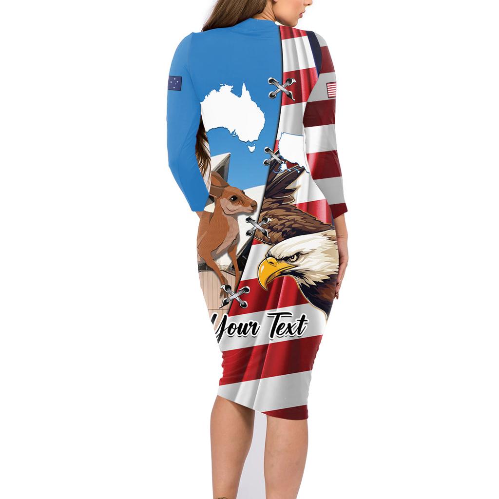 Personalised United States And Australia Family Matching Long Sleeve Bodycon Dress and Hawaiian Shirt USA Eagle With Aussie Kangaroo