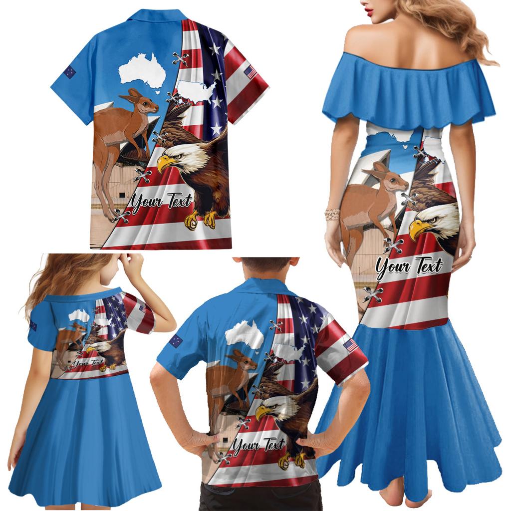 Personalised United States And Australia Family Matching Mermaid Dress and Hawaiian Shirt USA Eagle With Aussie Kangaroo
