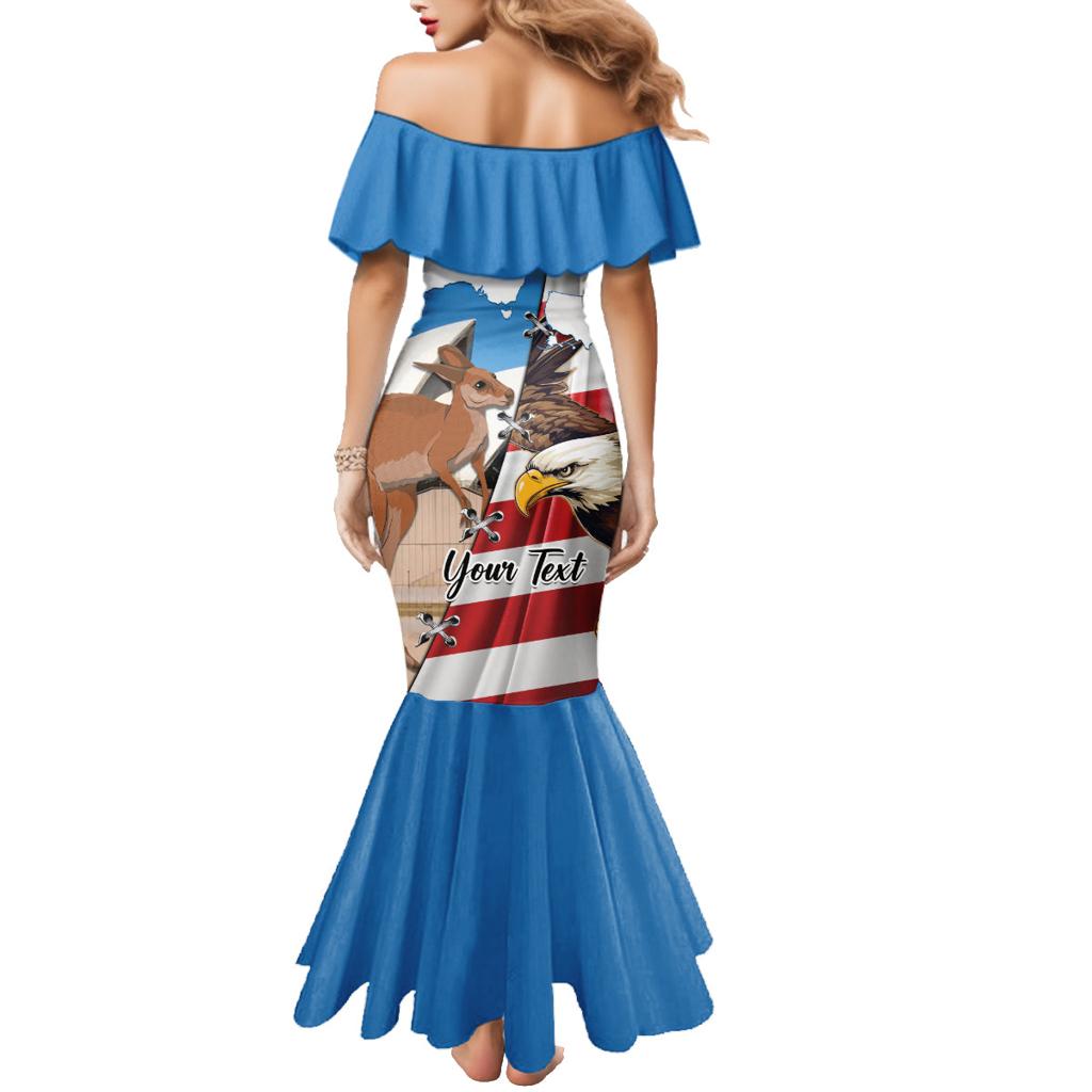 Personalised United States And Australia Family Matching Mermaid Dress and Hawaiian Shirt USA Eagle With Aussie Kangaroo