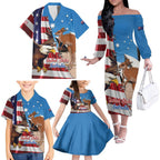 Personalised United States And Australia Family Matching Off The Shoulder Long Sleeve Dress and Hawaiian Shirt USA Eagle With Aussie Kangaroo
