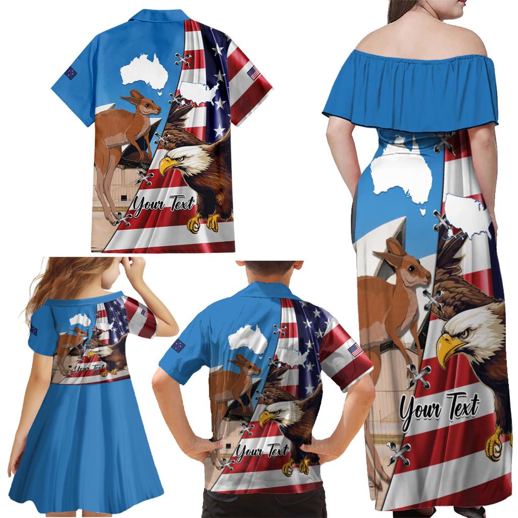Personalised United States And Australia Family Matching Off Shoulder Maxi Dress and Hawaiian Shirt USA Eagle With Aussie Kangaroo