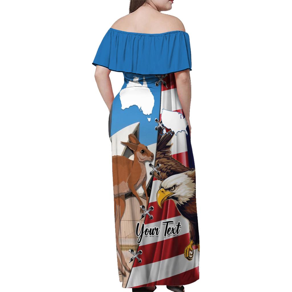Personalised United States And Australia Family Matching Off Shoulder Maxi Dress and Hawaiian Shirt USA Eagle With Aussie Kangaroo