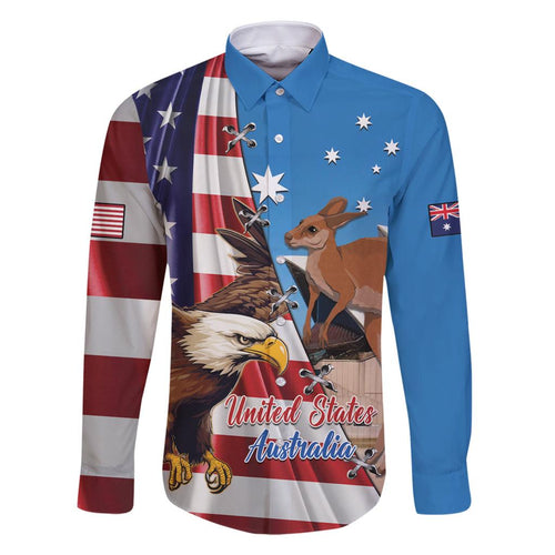 Personalised United States And Australia Family Matching Off Shoulder Short Dress and Hawaiian Shirt USA Eagle With Aussie Kangaroo