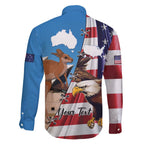 Personalised United States And Australia Family Matching Off Shoulder Short Dress and Hawaiian Shirt USA Eagle With Aussie Kangaroo