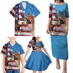 Personalised United States And Australia Family Matching Puletasi and Hawaiian Shirt USA Eagle With Aussie Kangaroo