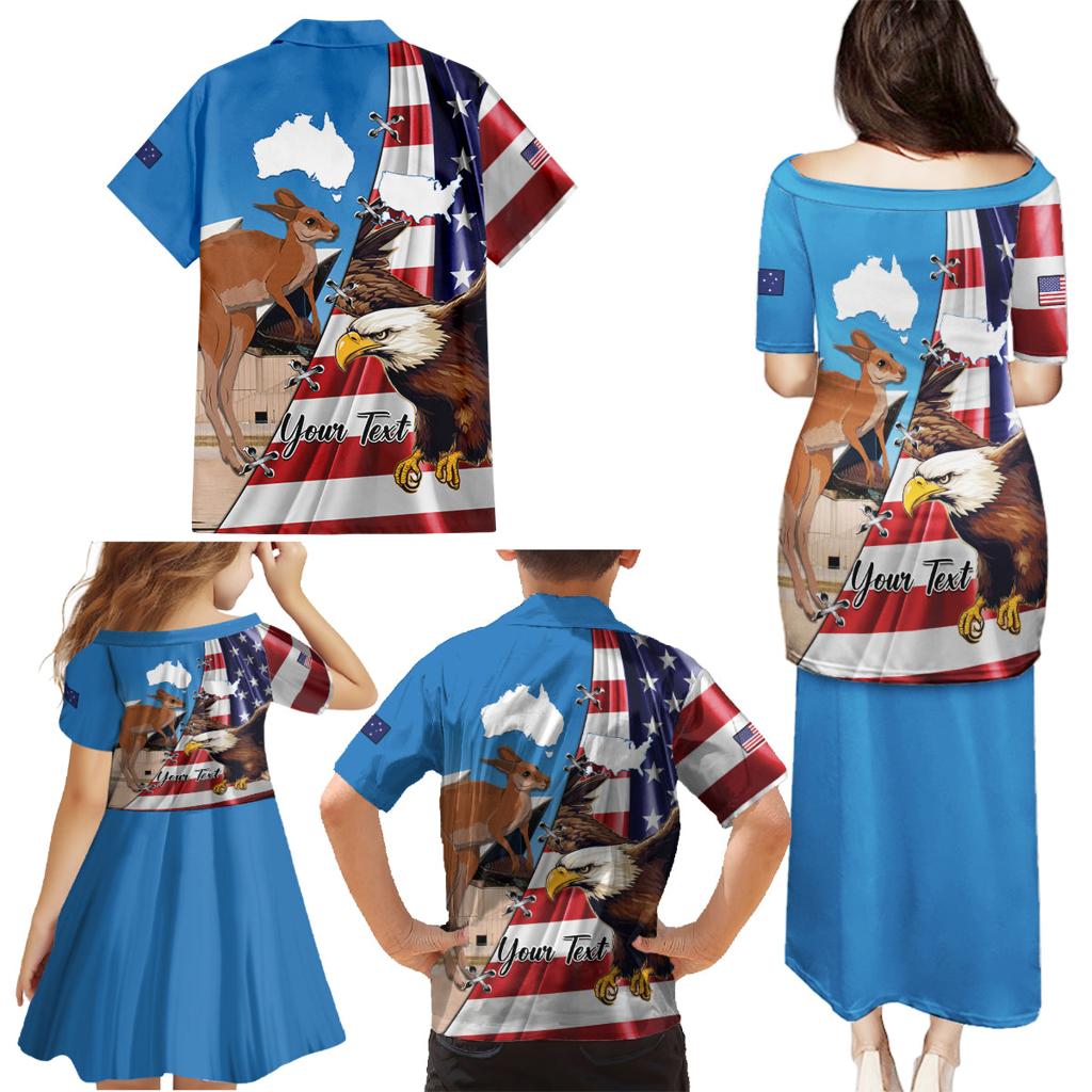 Personalised United States And Australia Family Matching Puletasi and Hawaiian Shirt USA Eagle With Aussie Kangaroo