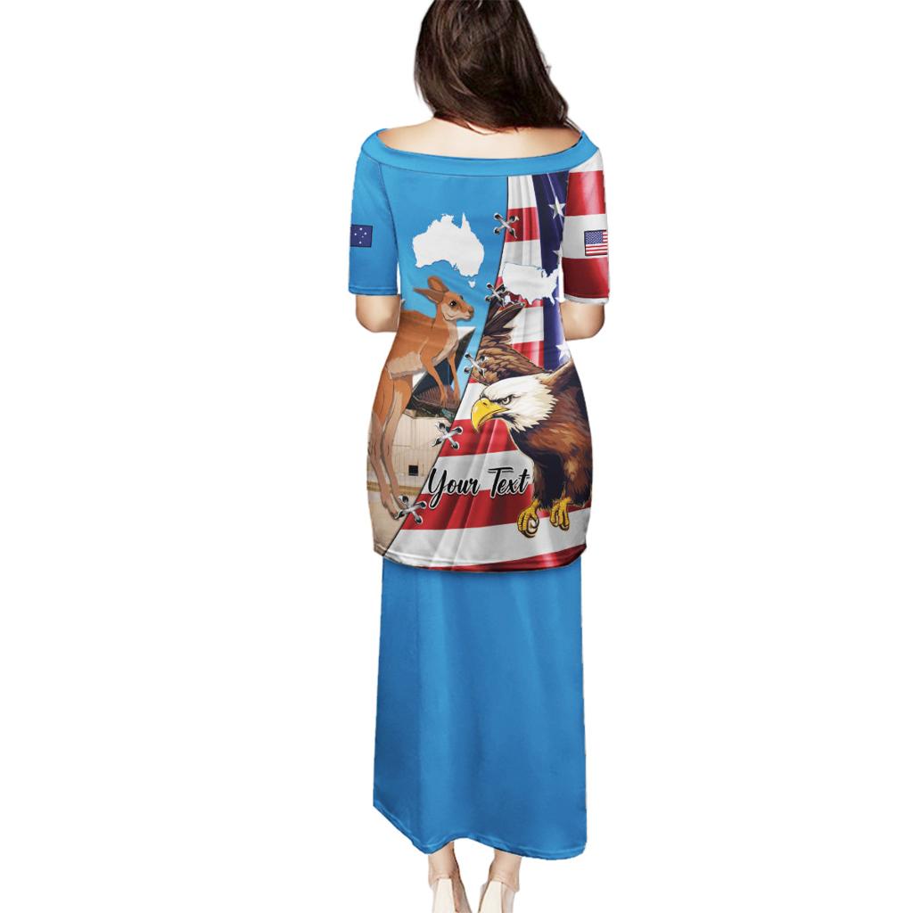 Personalised United States And Australia Family Matching Puletasi and Hawaiian Shirt USA Eagle With Aussie Kangaroo