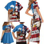 Personalised United States And Australia Family Matching Short Sleeve Bodycon Dress and Hawaiian Shirt USA Eagle With Aussie Kangaroo