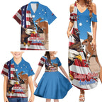 Personalised United States And Australia Family Matching Summer Maxi Dress and Hawaiian Shirt USA Eagle With Aussie Kangaroo