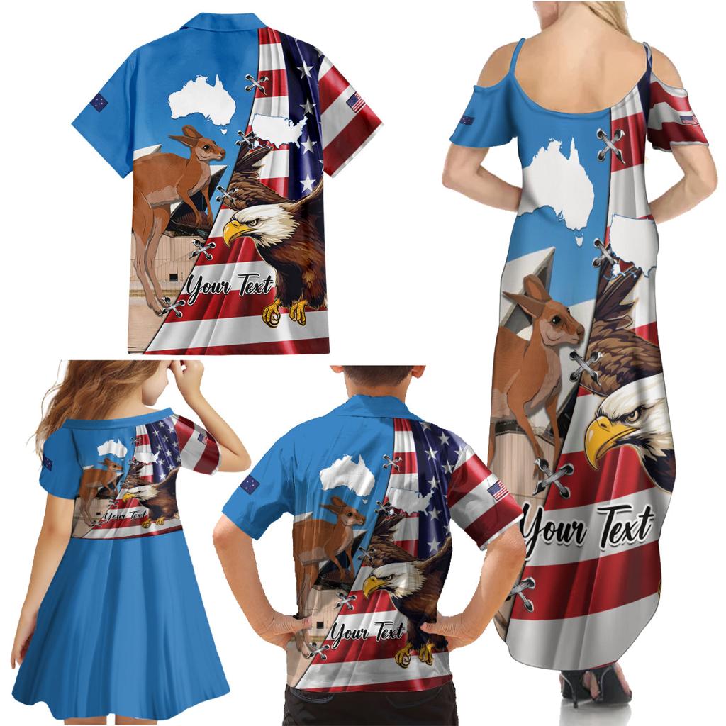 Personalised United States And Australia Family Matching Summer Maxi Dress and Hawaiian Shirt USA Eagle With Aussie Kangaroo