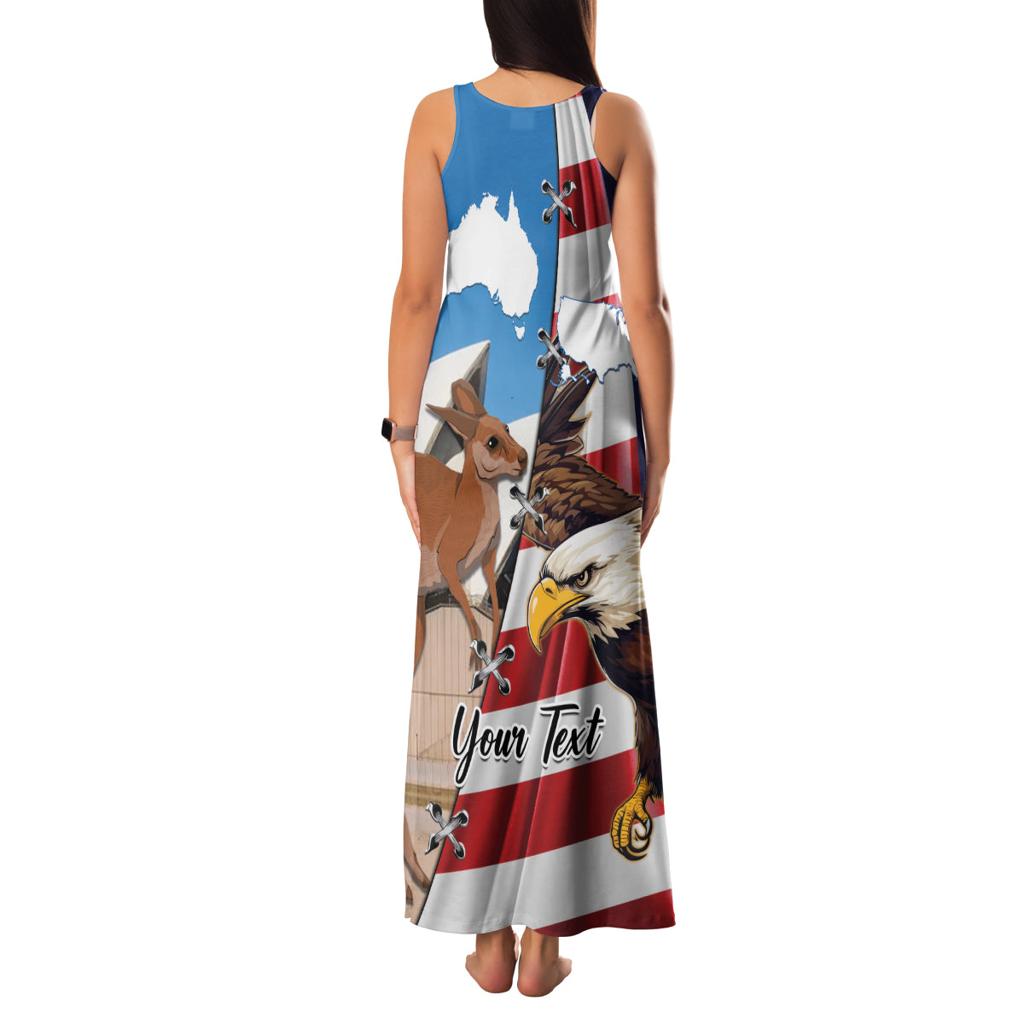 Personalised United States And Australia Family Matching Tank Maxi Dress and Hawaiian Shirt USA Eagle With Aussie Kangaroo