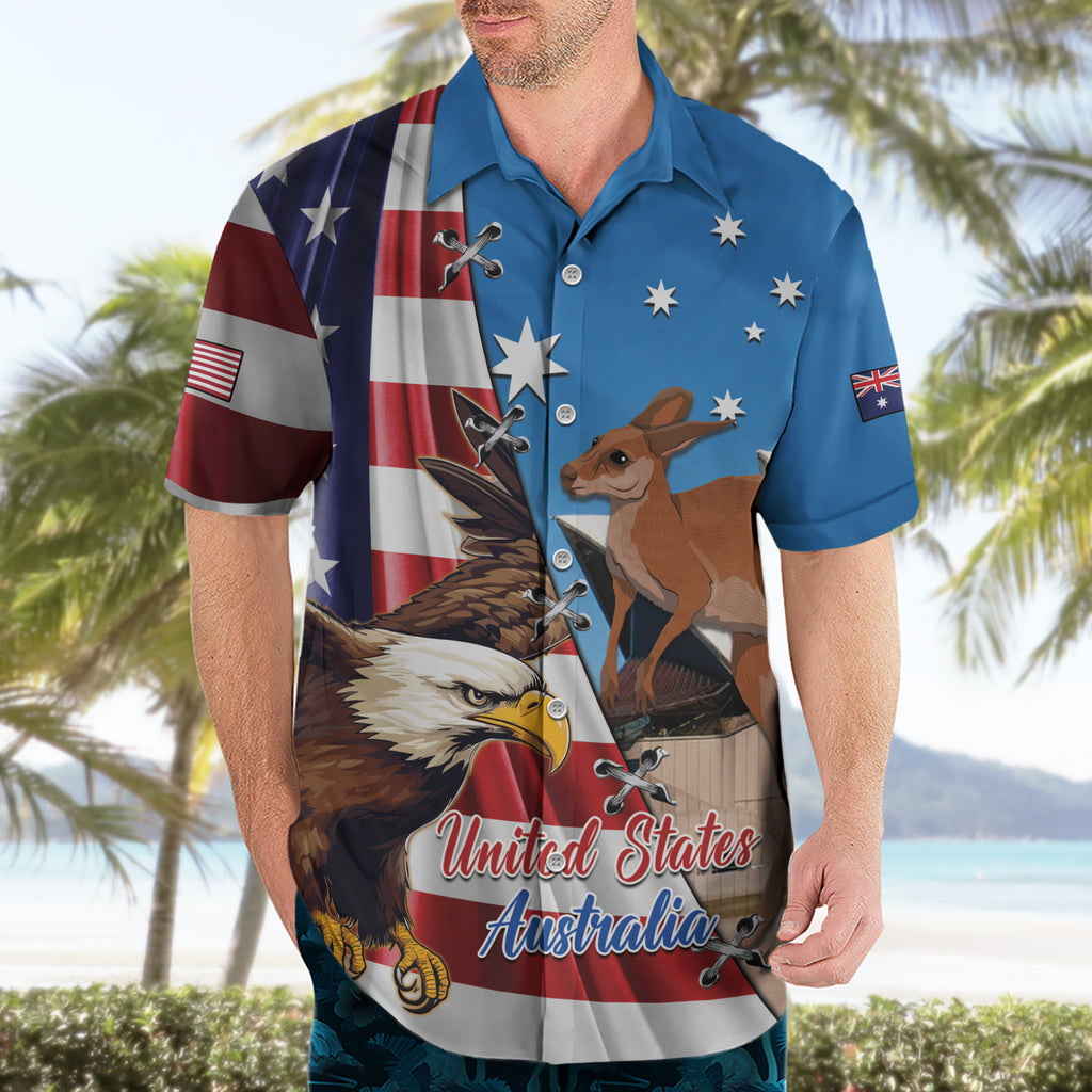 Personalised United States And Australia Hawaiian Shirt USA Eagle With Aussie Kangaroo