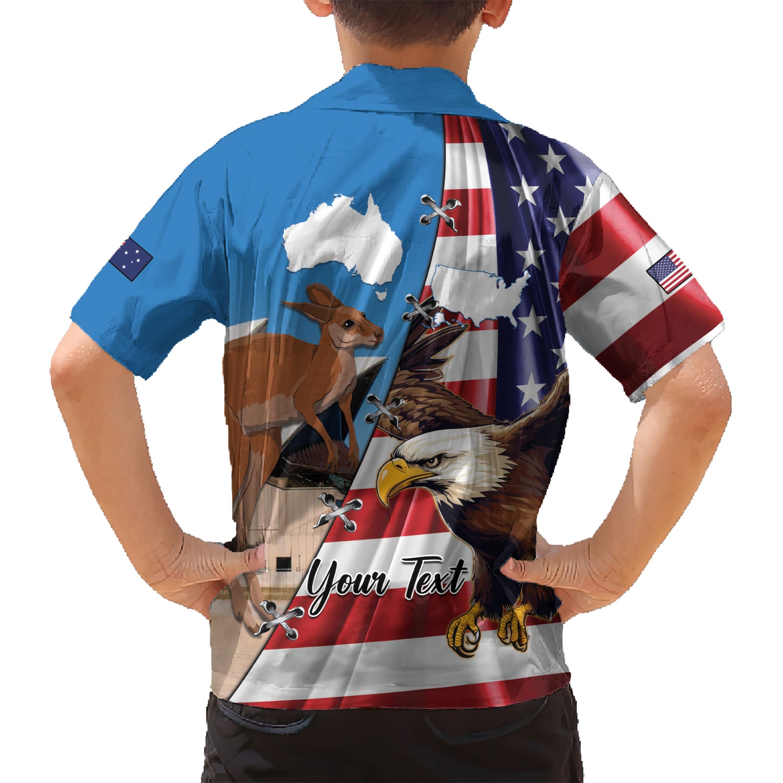 Personalised United States And Australia Hawaiian Shirt USA Eagle With Aussie Kangaroo