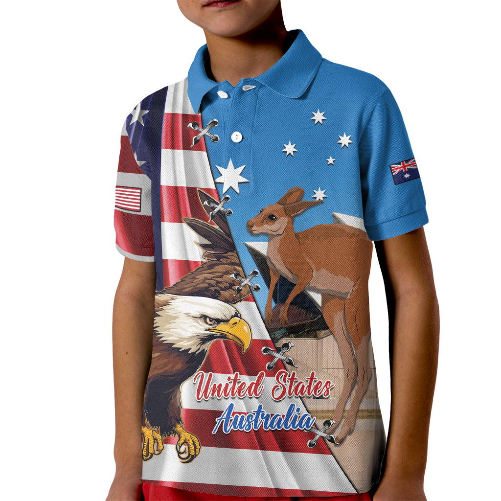Personalised United States And Australia Kid Polo Shirt USA Eagle With Aussie Kangaroo