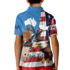 Personalised United States And Australia Kid Polo Shirt USA Eagle With Aussie Kangaroo