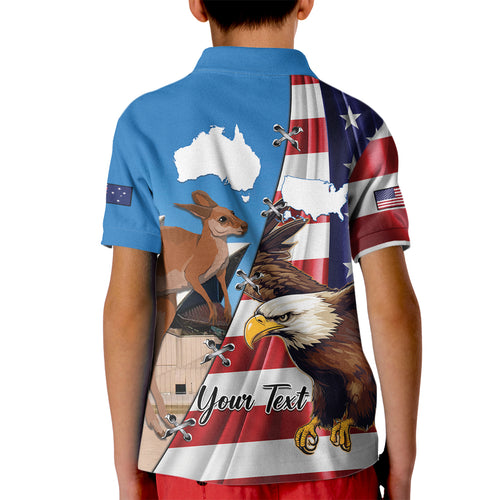 Personalised United States And Australia Kid Polo Shirt USA Eagle With Aussie Kangaroo