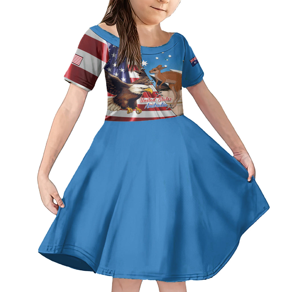Personalised United States And Australia Kid Short Sleeve Dress USA Eagle With Aussie Kangaroo