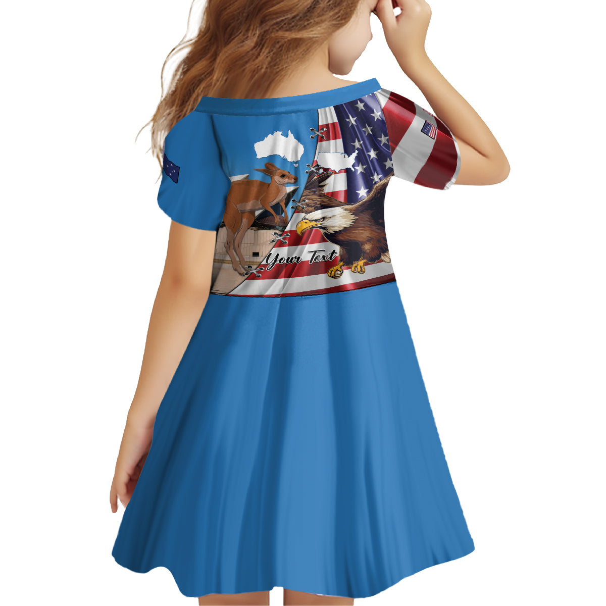 Personalised United States And Australia Kid Short Sleeve Dress USA Eagle With Aussie Kangaroo